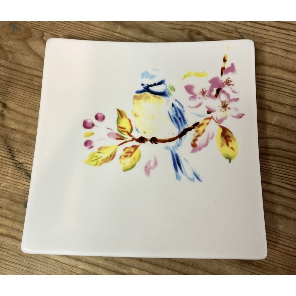 Pier 1 Bluebird Blue Jay Dolomite Dessert Plate/Trinket Dish 7” Square Discont.